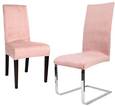BEAUTEX Stuhlhussen Samt Stretch Stuhl & Schwingstuhl 2er Set Altrosa LEA | 95% Polyester, 5% Elasthan, weiche Velours-Oberfläche, Rundum-Gummizug, 30 °C waschbar, faltenarm, formstabil & langlebig