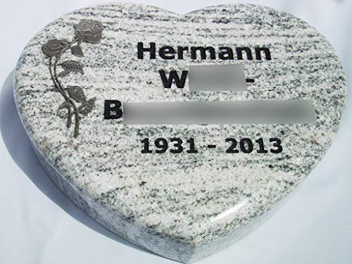 designgrab ViscL105-50x40x10 cm Liegestein Grabherz aus Granit Viscont White inkl. Beschriftung von Vor- und Nachname sowie Geburts- und Sterbedatum