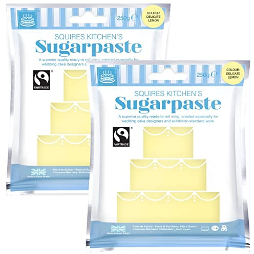 Squires Kitchen Ready To Roll Sugarpaste Icing for Decorating Cakes, Cupcakes & Cookies, Premium Quality Rolled Fondant - Delicate Lemon 250g - (Multipack 2x 250g)
