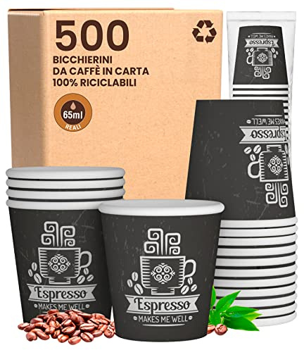 Baciato Caffè 500 Petits Gobelets en Papier 65ml Mini Gobelets Jetables Biodégradables Écologiques Design CuzcoCUP - Tasses en Carton Résistant à la Chaleur pour Café Italien