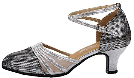Chaussure de Danse Latine Femme en Cuir Talon 5.5cm Semelle Souple Mailles Respirantes Extérieur Escarpins pour Salsa Tango