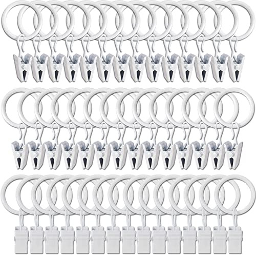 WeeksEight 44 Pack White Curtain Rings with Clips, Curtain Hooks Hangers Clip Rings for Hanging Drapes Bows Hat, Drapery Rings 1 in I D, Fits up to 5/8 in Diameter Curtain Rod.