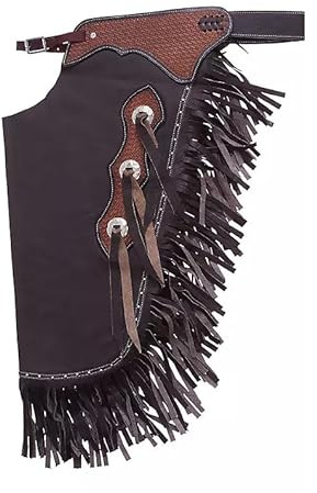 Chaps Western Chinks in pelle per uomini, donne e bambini, realizzati a mano, realizzati a mano, con tori da equitazione, marroni (extra large)