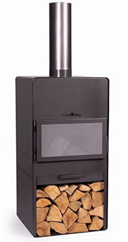 Gartenkamin Vento Gartenofen H 150 cm zum Heizen und Grillen Terrassenofen aus Naturstahl Kamin CookKing