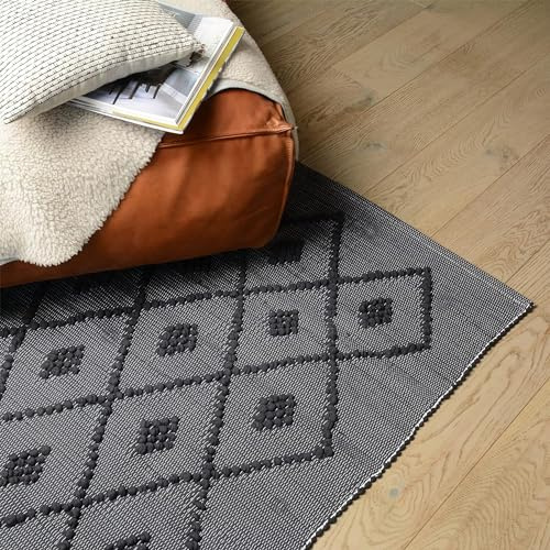 Proheeder Alfombra hecha a mano, hecha de 100 % algodón reciclado, reversible y lavable, para dormitorio, guardería, cocina, sala de estar, decoración (140 x 70 cm, gris diamante)
