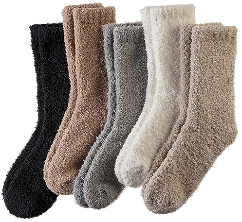 AMENLAN Women Fuzzy Slipper Socks Winter Microfiber Soft Cozy Plush Fluffy Socks Warm Comfy Thermal Home Sleeping Socks (Black/White/Grey/Khaki/Brown)
