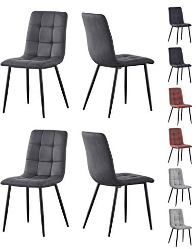 mcc direct Esszimmerstuhl im 4er Set aus Kunstvelourleder mit Metallbeinen Designerstuhl Küchenstuhl Henri (Grau)