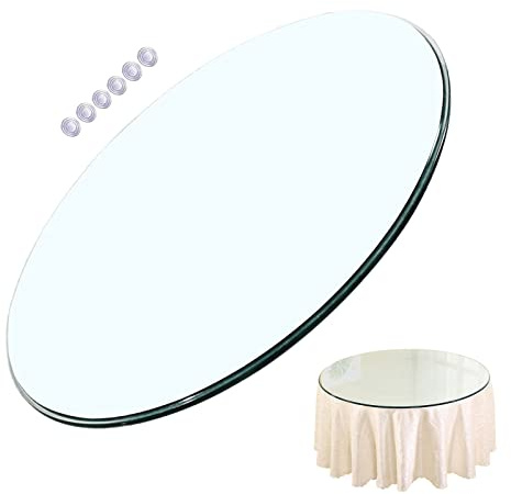 WORDFUN Cristal Redondo Tablero De Mesa Templado, 40/50/60cm Mesa Comedor Redonda, Cristales para Mesas, con 6 Almohadillas Antislip, para Mesas De Hotel, Banquetes Y Familiares
