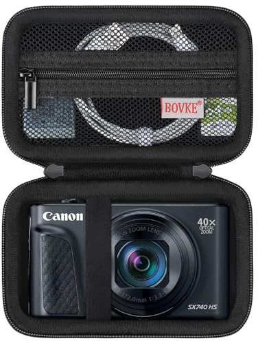 BOVKE Camera Case for Canon PowerShot SX740/ SX730/ SX720 HS/ G7 X Mark III/ G7X Mark II/ V1 Digital Camera, Hard Protective Holder Travel Storage Bag, Mesh Pocket for Cable, Batteries, Black + Black