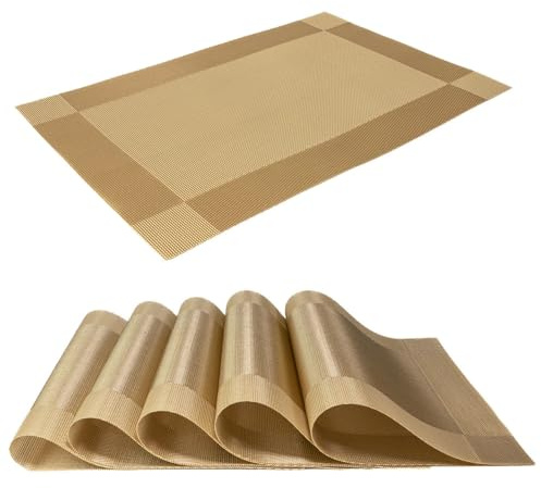 Intirilife 6X Platzset aus PVC in Gold - 45 x 30 cm - Tischset Tischmatte Untersetzer abwischbar hitzebeständig für Küche Esstisch