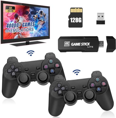 Console De Jeux,Wireless Console Retro,Game Stick 4K Retro avec 40000+ Jeux Classiques,Emulateur Console Plug and Play Video Game Stick Built in Games (128G)