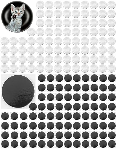 QWORK® 180 Stück Glas Cabochon Rohlinge und Runde Magnete mit Selbstklebender zum Basteln, Kleine Magnete für Kühlschrank und Whiteboard (25 mm)