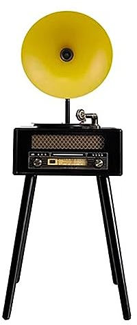 MegLob Floor-Standing Vinyl Record Player, Modern Vinyl Turntable, 33/45 Rpm LP Classic Record Player with Horn, French Vinyl Record Player, Cellphone Wireless Connection/USB Play/Radio,Yellow