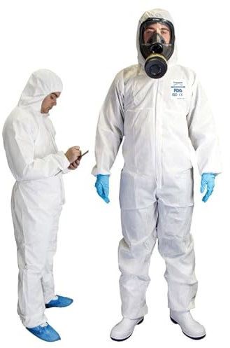 SupremeTTF Pack of 5 - Disposable Work Overall with Hood, Chemical Protection Type 5/6, Waterproof Coverall Suit, Industrial Safety Workwear, Men Women (3XL)