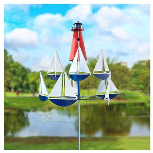 Eolienne De Jardin, Moulin à Vent Jardin (200/175/150/125/100 Cm Hauteur RéGlable) DéCoration De Style Nautique Moulin à Vent DéCo Jardin ExtéRieur