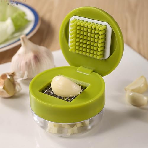 Huasean Garlic Press and Chopper With Storage Container - Manual Pounder for Ginger, Vegetable - Multifunction Kitchen Gadget