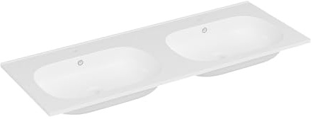 Vente-unique - Doble lavabo empotrable de resina efecto piedra - Blanco - Ancho 120 x 46 cm - ATIWA