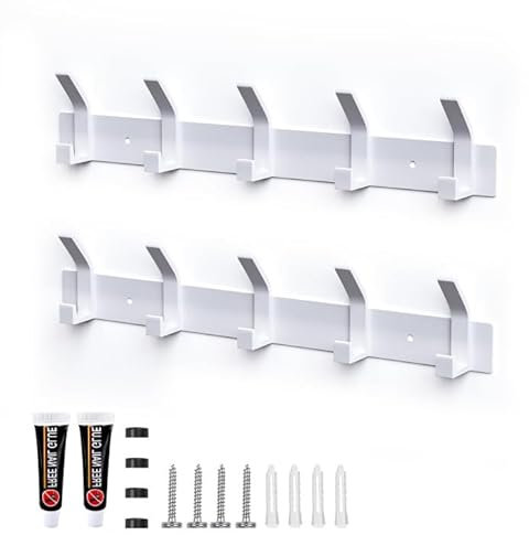 Galerie SV Kleiderhaken Wand, 2 Stück Garderobenhaken mit 5 Haken, Kleiderhaken Metall, Hakenleiste Garderobe für Schlafzimmer Bad Küche Garderobe Garderobenleiste Wandgarderobe (Weiss)