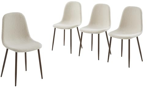 BAÏTA Lot de 4 chaises Birgit Tissu Bouclette écru Pieds Bois foncé
