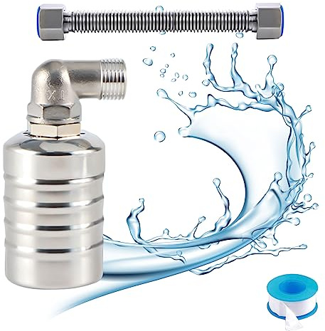 GAESHOW Automatisches Schwimmerventil 1/2, 304 Edelstahl Wasserstandsregelventil Stromfrei mit Wellrohr & Dichtungsband für Wassertank Pool, Fischteiche, Viehtränke (Seitenwasseraufnahme)