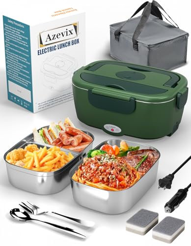 Lonchera Eléctrica Portátil - Contenitore per il pranzo elettrico per adulti, 80 W, riscaldato velocemente, con doppio contenitore in acciaio inox da 1,5 l, scalda-alimenti portatile con borsa termica