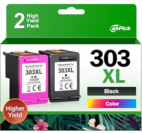 CanPick 303 XL Druckerpatronen Multipack Ersatz für HP 303 Druckerpatronen Schwarz und Farbe für HP 303XL für HP Envy Photo 6230 Patronen 7830 6232 6220 7134 6234 Tango X (Schwarz Farbe 2-Pack)