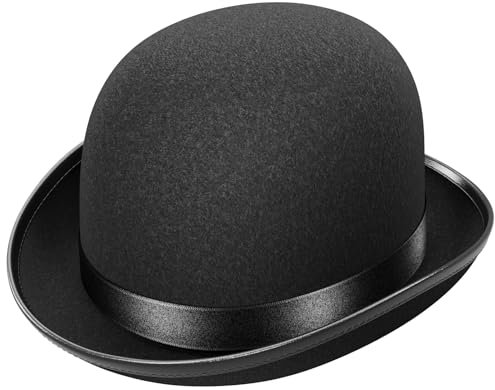 WELLGRO Hut Melone schwarz für Erwachsene, Bowler mit Satinband, 30,5 x 24 x 13 cm (LxBxH)