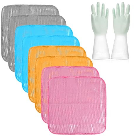 8 Pièces De Torchons De Cuisine, 1 Pièce De Gants De Vaisselle, des Chiffons De Nettoyage en Maille, des Outils De Vaisselle, des Torchons De Cuisine en Maille, des Tampons À Récurer De Cuisine