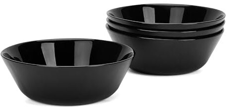 LaGlint Negro Cuencos de Vidrio Opalino para Cereales 473ml, Pequeño Cuenco de Sopa Juego de 4 para Pasta, Ensalada Pequeña, Guisos, Arroz, Aptos para lavavajillas y microondas
