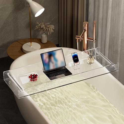 PGKTKCWH Vassoio per Vasca da Bagno Premium, Vassoio per Vasca da Bagno Premium Trasparente, Vassoio per Vasca da Bagno in Acrilico, Vassoio per Vasca da Bagno per Bagno di Lusso, Regalo di