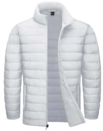 Leichte Steppjacke für Herren, Stehkragen, Ripstop-Daunenjacke, Windbreaker, Mäntel, weiß, XL