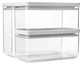 Brabantia TASTY+ Contenitore impilabile set di 2-1,5L e 3,5L | Ermetico per alimenti con coperchio in silicone per la cucina | Per alimenti secchi e umidi, zucchero, farina | Light Grey