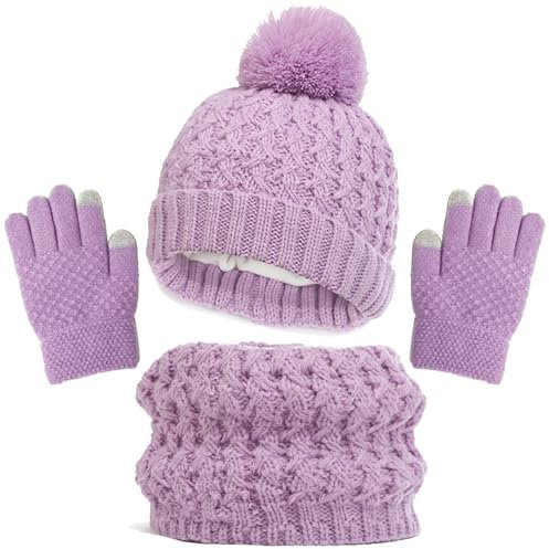 Wintermütze Baby - gestrickt Beanie Warme Mützen Kleinkind Ohrmütze Mütze Unisex Warme Strickmütze Schal Set Beanie Kindermützen Autumn mit Fleece gefüttert für Kinder 3-8 Jahre
