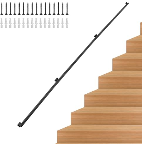 15FT Stair Handrail, Wall-Mounted Square Staircase Handrail, Stair Railing for Indoor & Outdoor Steps, Non-Slip Metal Steel Grab Bar for Stairs, Loft, Porch