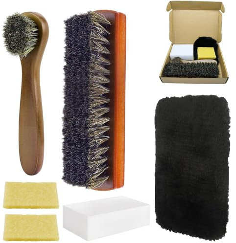 LHOEST Schuhputzsets, 7 Teilig Schuhpflegeset für Wildleder Nubukleder Rauleder Glattleder Pflege, Inkl Wildlederbürste Schuhputzbürste Lederbürste Radiergummi Reinigungstuch (7 Rosshaarbürste)