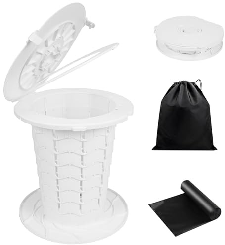 Panmout XL Bärbar – 33 cm H justerbar hopfällbar campingtoalett, passande Loo med lock, rem, toalettväska för camping, vandring, resor och bil (vit)