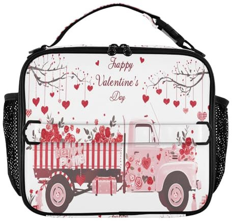 GuoChe Lonchera para mujer, bolsillos con cremallera, lonchera escolar, correa ajustable para el hombro, caja térmica para viajes a la playa, día de San Valentín, camión