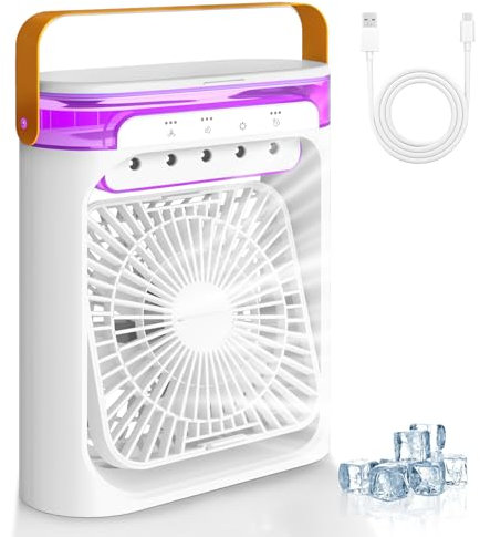 Mobile Klimageräte Luftkühler mit Wasserkühlung, 4-in-1 Verdunstungskühler Luftbefeuchter Luftreiniger & Ventilator, 3 Geschwindigkeits Mini Tragbarer Luftkühler für Hause, Büro, Reisen -Weiß