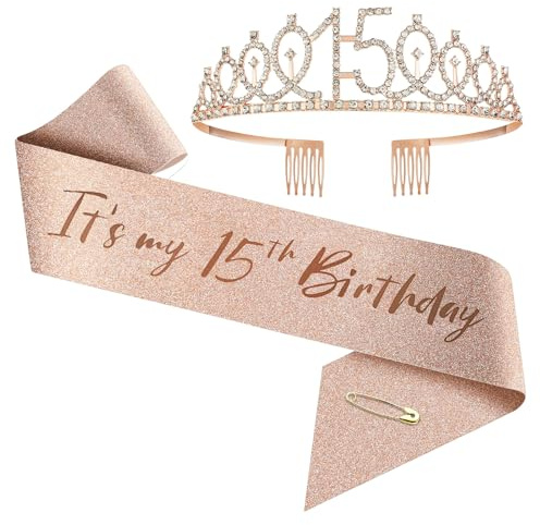 Uppgradera födelsedagskrona och skärp för kvinnor – roséguld strass tiara set och skärp för dekorationer