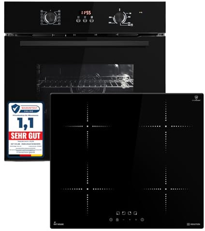 KKT KOLBE Set cottura autosufficiente | 60 cm forno da incasso BO8005FB | piano cottura a induzione IH85900RL | griglia | aria calda | timer automatico | 2 vetri di protezione termica | sicurezza