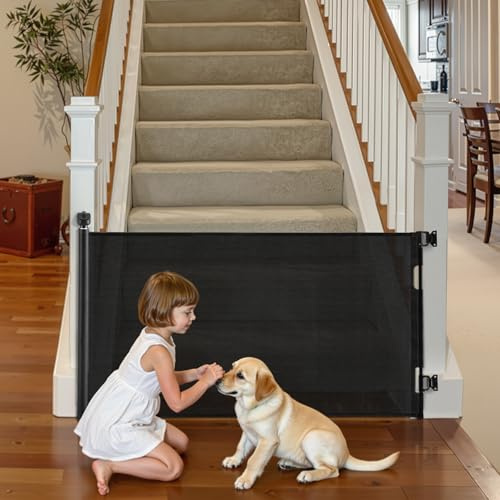 VEVOR Cancelletto Retrattile, Estensibile Fino a 1850 mm di Larghezza, 795 mm di Altezza, con Blocco di Sicurezza, Attraversabile Senza Inciampare, Cancelletto in Rete per Cani Scale, Nero