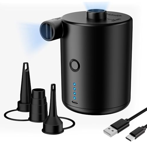 Pompe à air électrique, Pompe À Air Rechargeable pour Matelas Gonflable,Pompe À Air Électrique Portable pour Gonflables avec 3 Buses d'air,Gonfleur Rapide pour Matelas et Piscine (Noir)