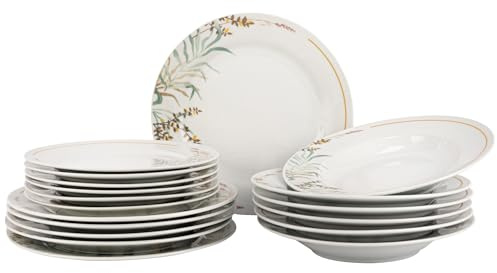 FESTA ITALIA Geschirrset 6 Personen - 18 Teilig - Tellerset aus Porzellan - Weiß Essgeschirr Set - Schüssel- und Tellerset - Modern Tafelservice - Teller - Essservice - Geschirr Set 6 Person