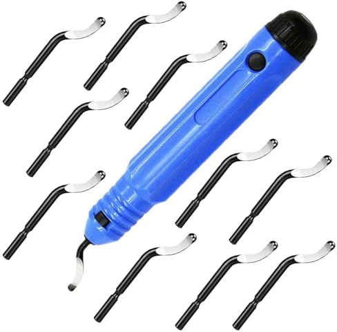 Set di strumenti per sbavatura, sbavatore con manico in metallo con 10 lame di ricambio in acciaio ad alta velocità BS1010, set di lame per sbavare a mano, per tagliare sbavature in alluminio, metallo