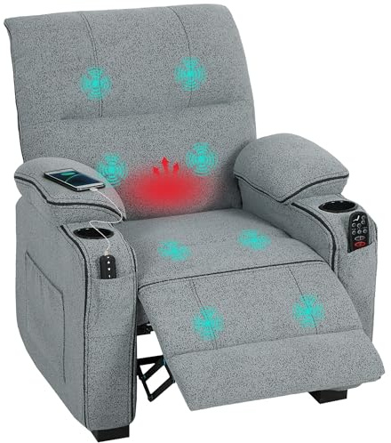 HOMCOM Electric Massage Recliner Armchair with Vibration, Heat, Whisper-Quiet Motor, Memory Function, Velvet Power Reclining Chair with Spring Pack, USB Port, Footrest, Side Pockets, Cup Holders, Grey