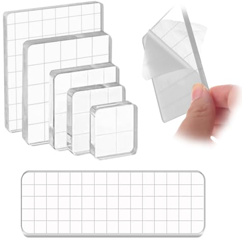 Set di 6 blocchi acrilici per timbri in silicone, blocco acrilico trasparente con linee a griglia, blocchi di punzonatura in acrilico per album fotografici, scrapbook a mano, creazione di biglietti