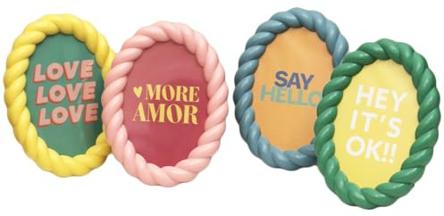 Set of 4 Colourful Oval Swirl Frame Photo Frames, Funky Message Quote Modern Picture Decor