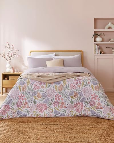 Night Lark Coverless Duvet and Pillowcase Set, Spring Summer Collection – 6 Tog Super King Coverless Duvet with Smartfil® Fibre, Machine Washable, Hypoallergenic – Wildflower, Super King Bed Size