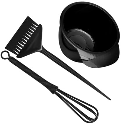 VINTORKY Cepillo y Cuenco para Teñir Cabello Varilla Agitadora Set Negro de Tres Piezas para Tratamientos Capilares en Casa y Salón Reutilizable