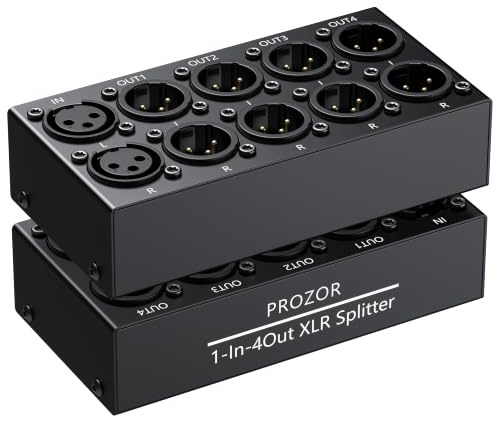 PROZOR Répartiteur XLR Stéréo 1 Entrée 4 Sorties - 2 Entrées 8 Sorties - Passif sans Alimentation - Design Ultra-Fin - Boîtier Métallique - pour Home Studio, Monitoring, Scène